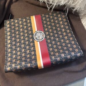 MOYNAT Brown & Black small Clutch with Red and Orange Stripes